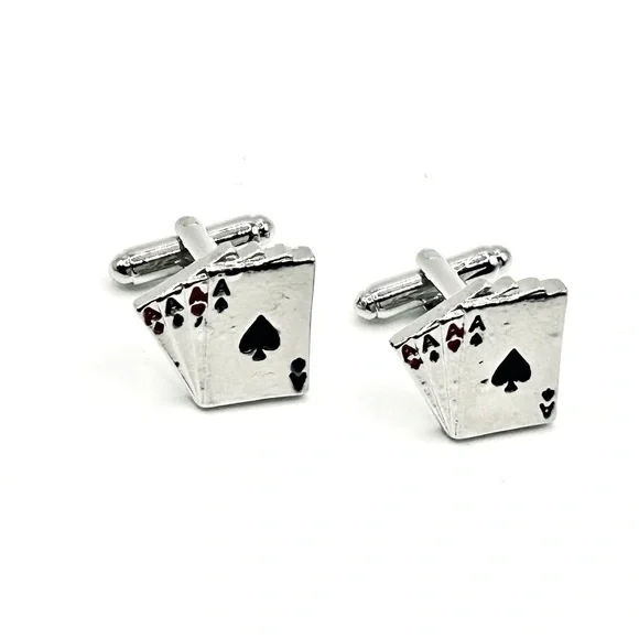 Playing Cards Poker Lucky Aces Winning Hand Casino Las Vegas Cufflinks - Picture 1 of 2